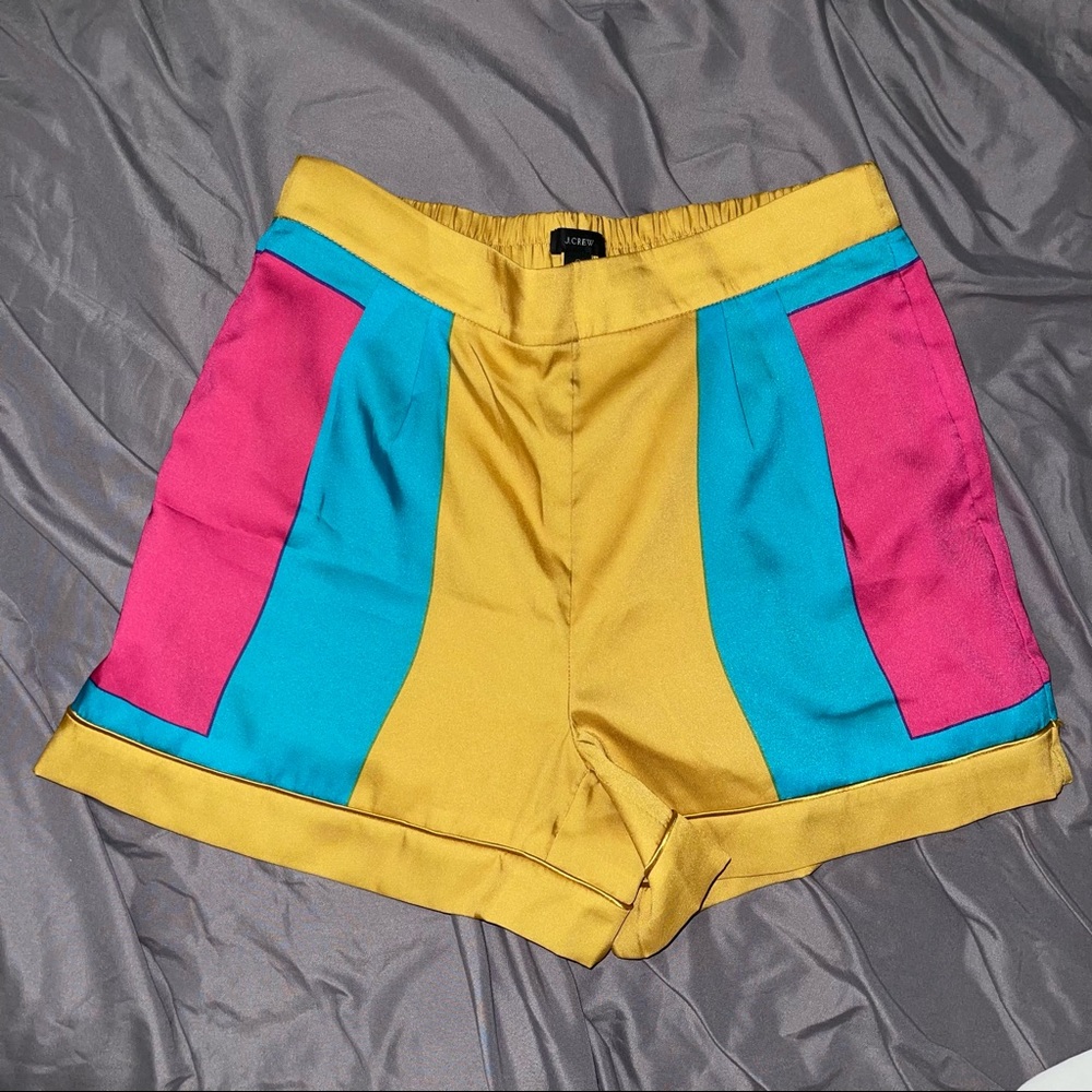 Colorblock Yellow Women's Shorts with Pink & Teal Panels